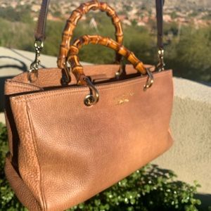 Authentic Gucci Bamboo Handle Brown Leather Shopper Tote Bag